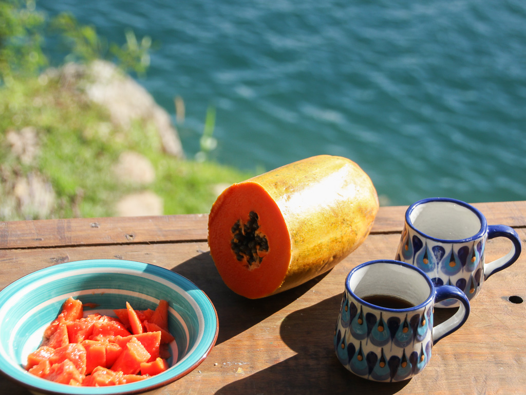 Local papaya and local coffee Guatemala